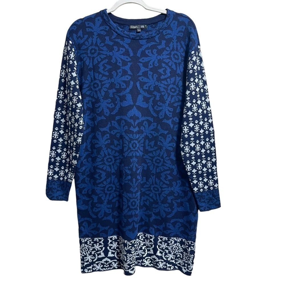 Gypsy 05 Wool Blend All Over Print Long Sleeve Sweater Dress Women's Size Small